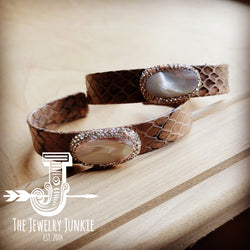 *Snakeskin Cuff Bangle Bracelet w/ Shell Pearl Center 807g