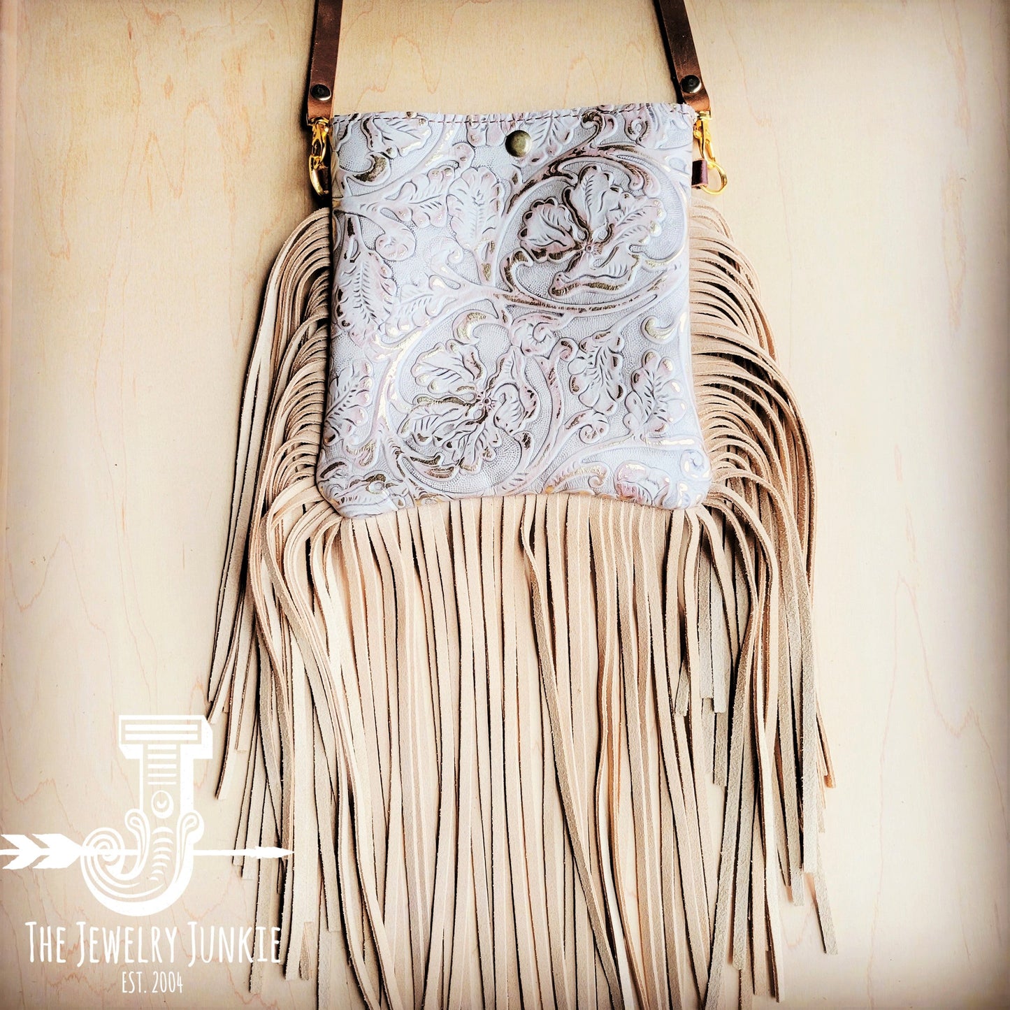 MEDIUM Crossbody Handbag w/ Gilded Cowboy Leather Full Fringe 510w