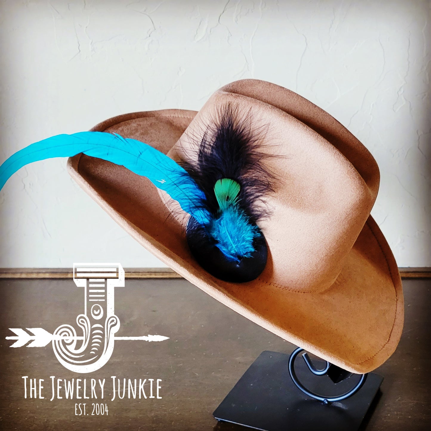 Cowgirl Western Hat w/ Feather Tie Hat Band-Tan 982x