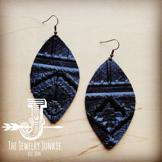 *Leather Oval Earring-Black Navajo 215v