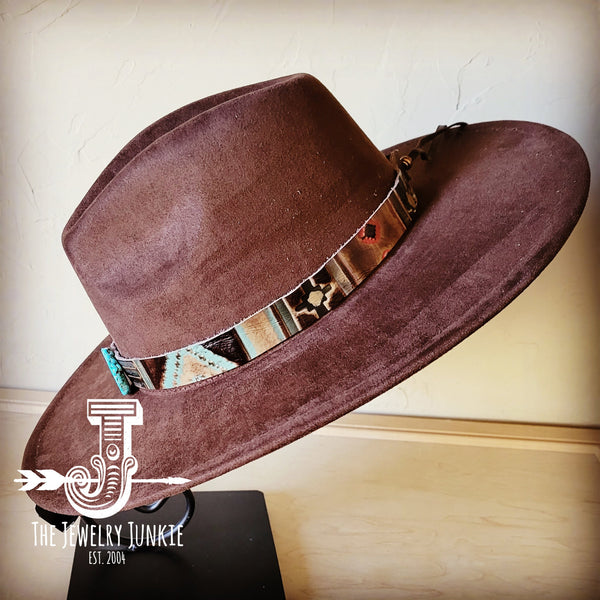 Navajo Embossed Leather Hat Band w/ Turquoise Slab