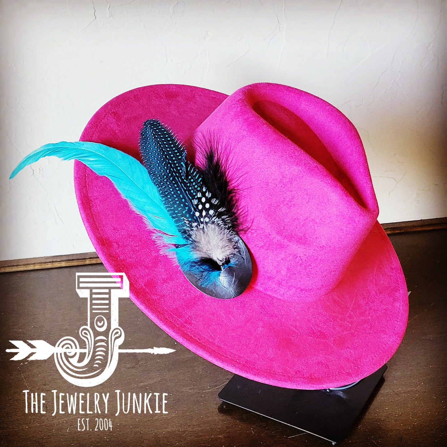 Boho Western Hat w/ Feather Tie Hat Band-Magenta 982r