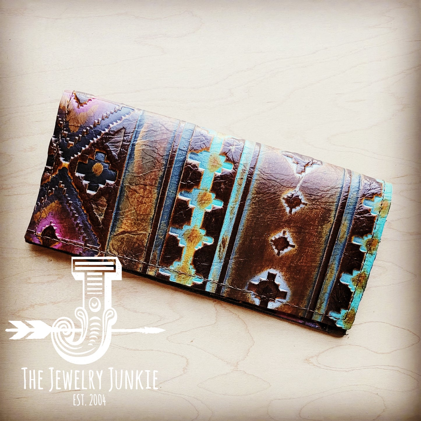 Embossed Leather Wallet in Magenta Navajo 304j