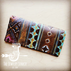 Embossed Leather Wallet in Magenta Navajo 304j