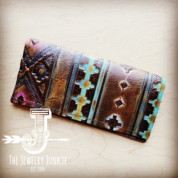 Embossed Leather Wallet in Magenta Navajo 304j