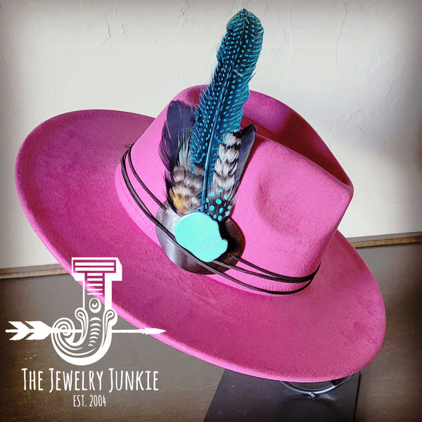 Boho Western Felt Hat w/ Choice of Turquoise Hat Accent-Magenta 981g