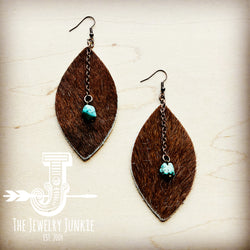 Leather Oval w/ Turquoise Drop in Brown Hair-on-Hide 218b