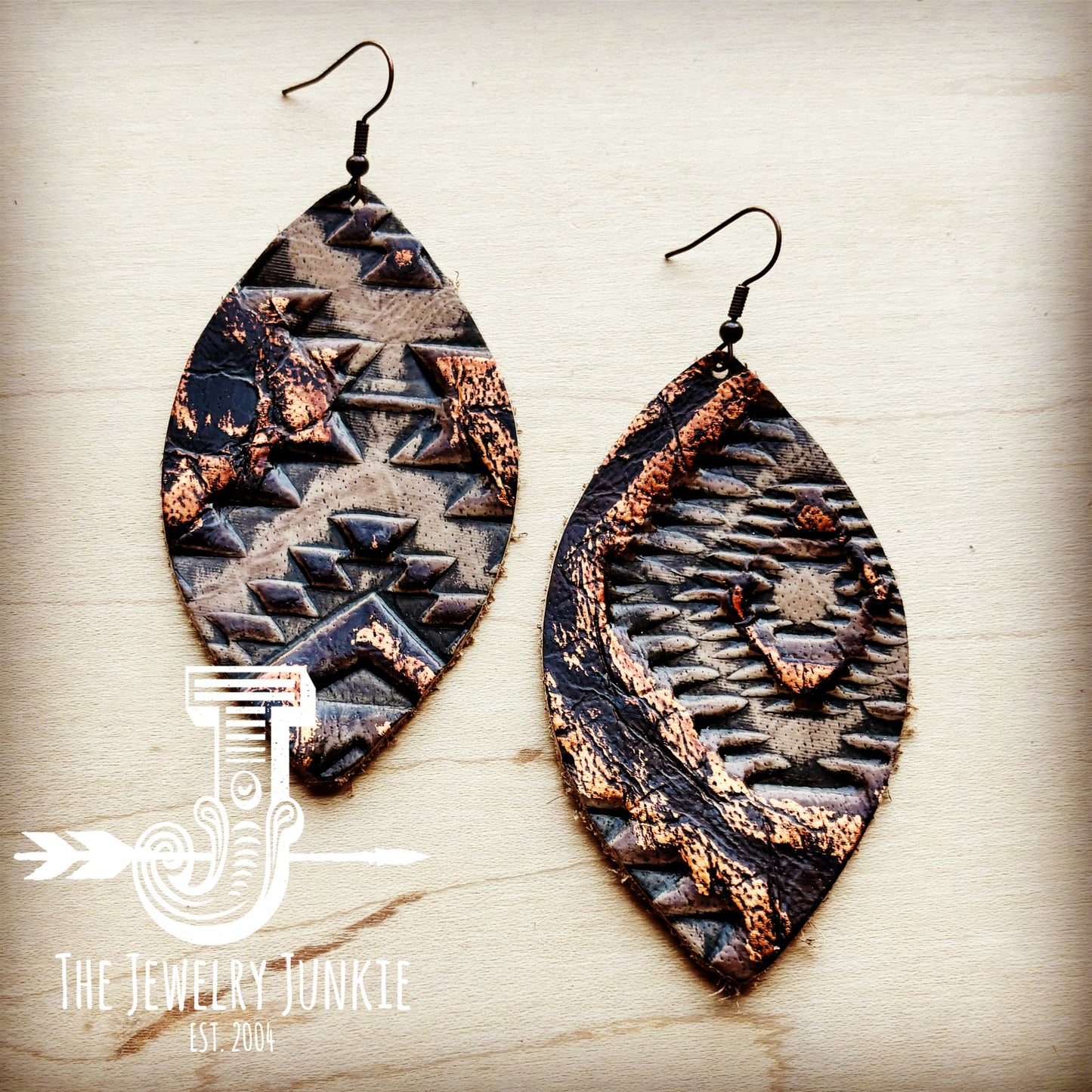 Leather Oval Earring-Copper Aztec 218h
