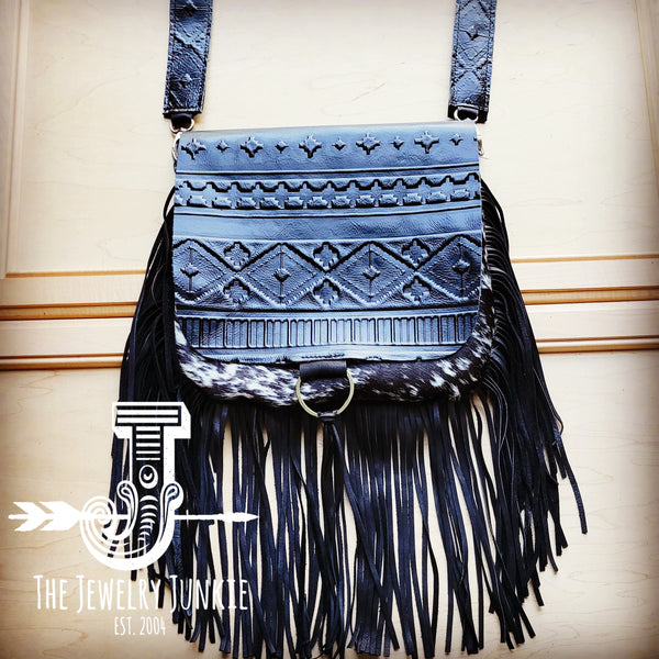 *Hair-On-Hide w/ Black Navajo Flap Crossbody Handbag 513a