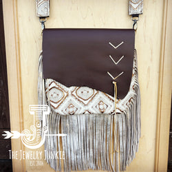 One-of-a-Kind Leather Handbag w/ Flap and Braid Accent Gold Aztec