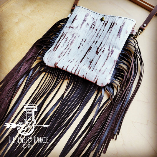 *MEDIUM Crossbody Handbag w/ White Chateau Leather Full Fringe 511f