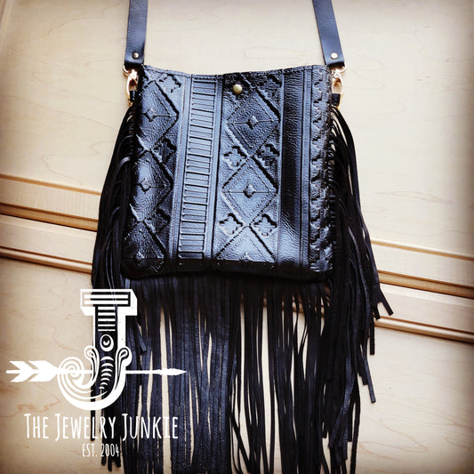 *MEDIUM Crossbody Handbag w/ Black Navajo Leather Full Fringe 512y