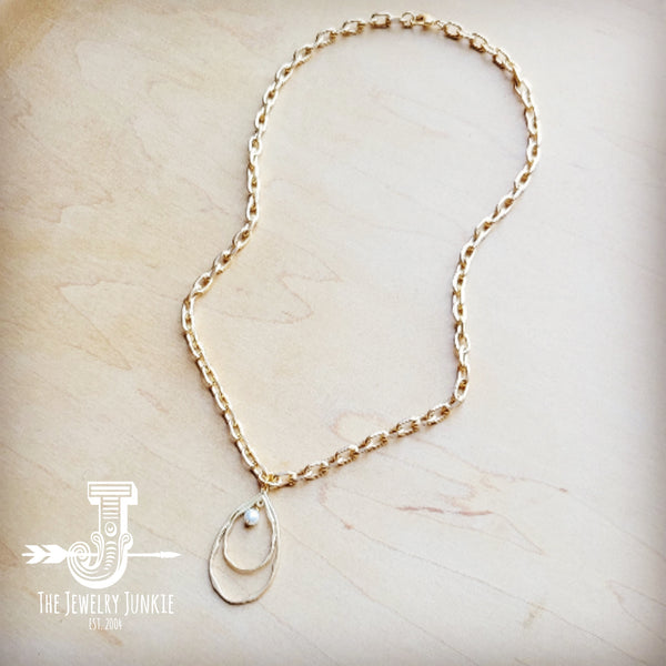 Matte Gold Necklace w/ Matte Gold Pearl Pendant 259o