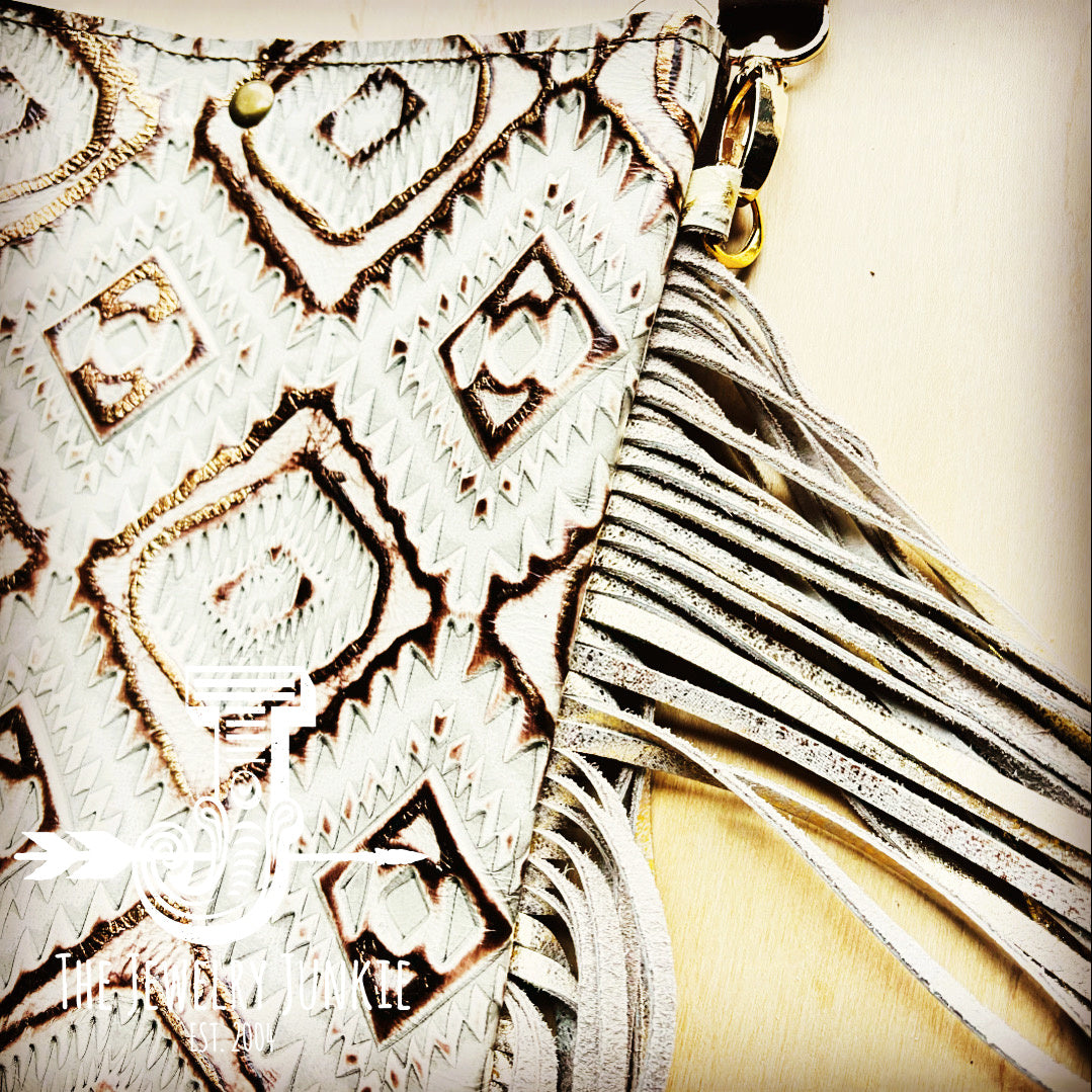 Small Crossbody Handbag w/ Gold Aztec Leather Full Fringe 513e