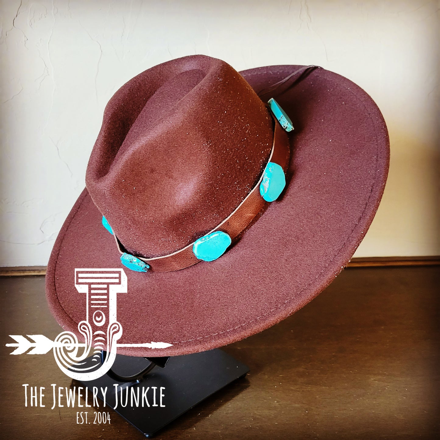 Dark Brown Leather Hat Band w/ Turquoise Slabs+Choice of Hat 981n