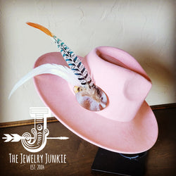 Boho Western Hat w/ Feather Tie Hat Band-Blush 982n