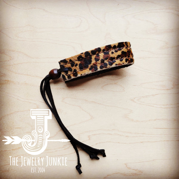 Narrow Leather Cuff w/ Adjustable Tie Hair Hide Leopard 014p