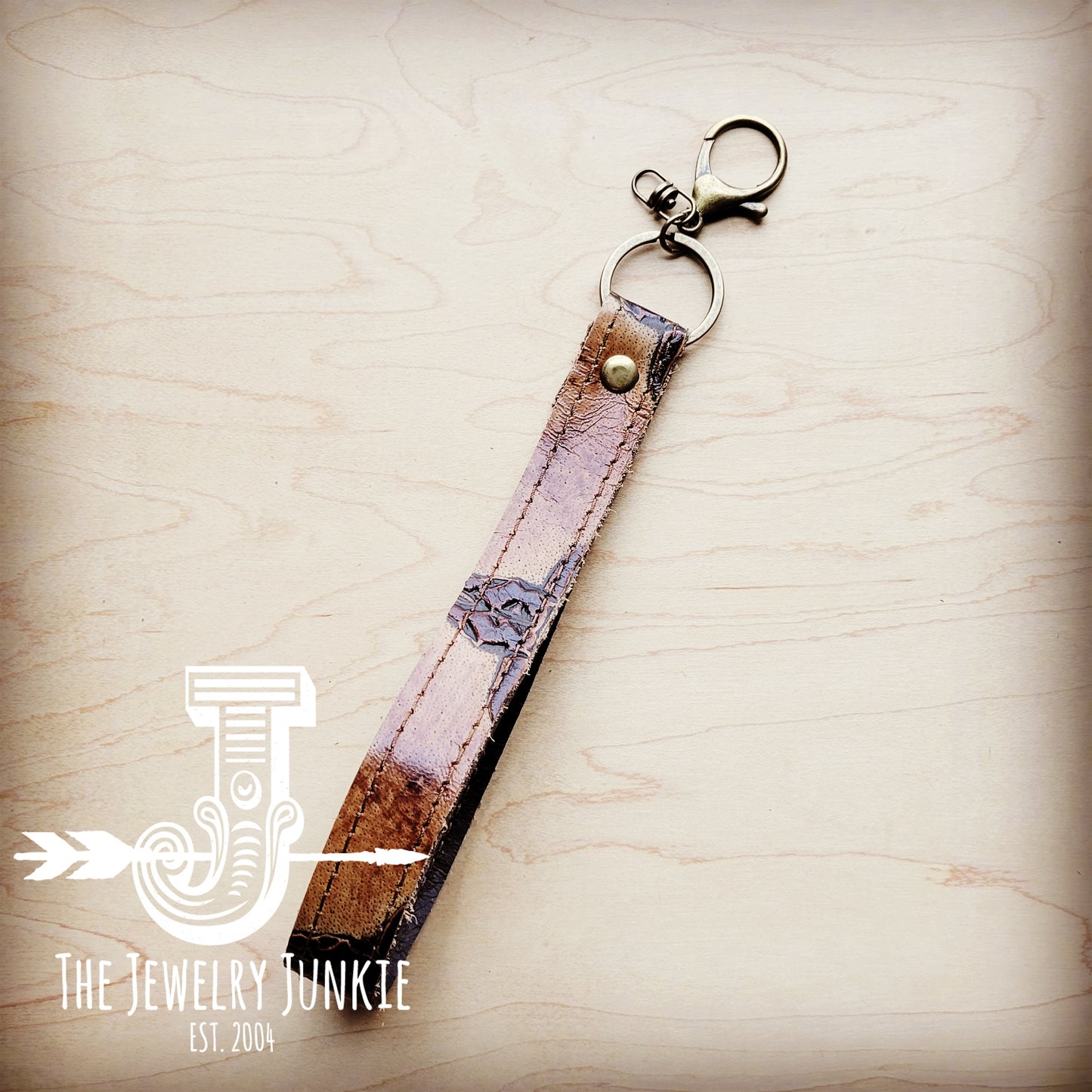*Embossed Leather Key Chain Strap Tan Steer 701a