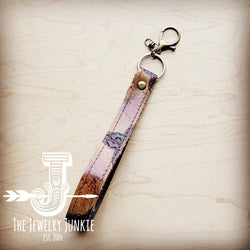 *Embossed Leather Key Chain Strap Tan Steer 701a