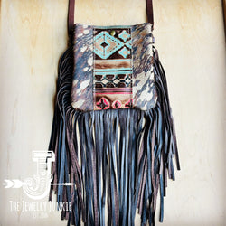 Small Crossbody Handbag w/ Turquoise Navajo Accent Full Fringe 513v