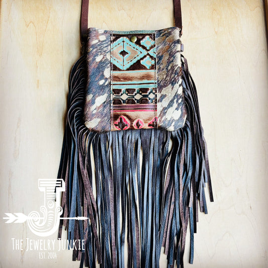 Small Crossbody Handbag w/ Turquoise Navajo Accent Full Fringe 513v