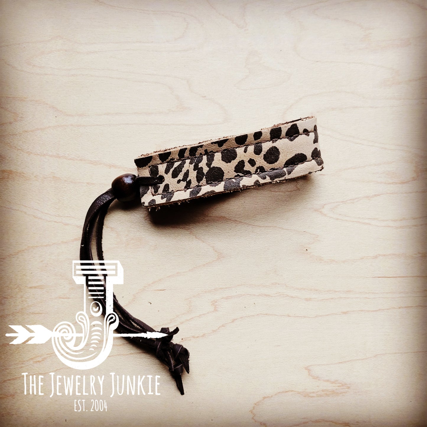 Narrow Leather Cuff w/ Adjustable Tie Suede Cheetah 014m