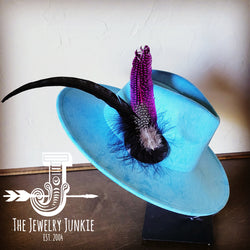 Boho Western Hat w/ Feather Tie Hat Baby Blue 982u