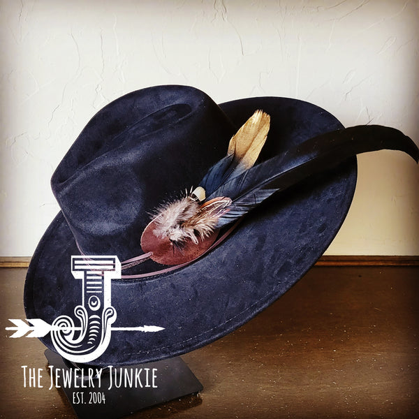 Boho Western Hat w/ Feather Tie Hat Band-Black 982p