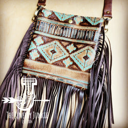 Small Crossbody Handbag w/ Turquoise Navajo Leather Full Fringe 507d