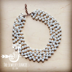 Five Strand Glass Pearl Collar-Length Necklace 257h