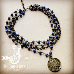 *Blue Spot Collar-Length Necklace with Indian Head Coin 255u