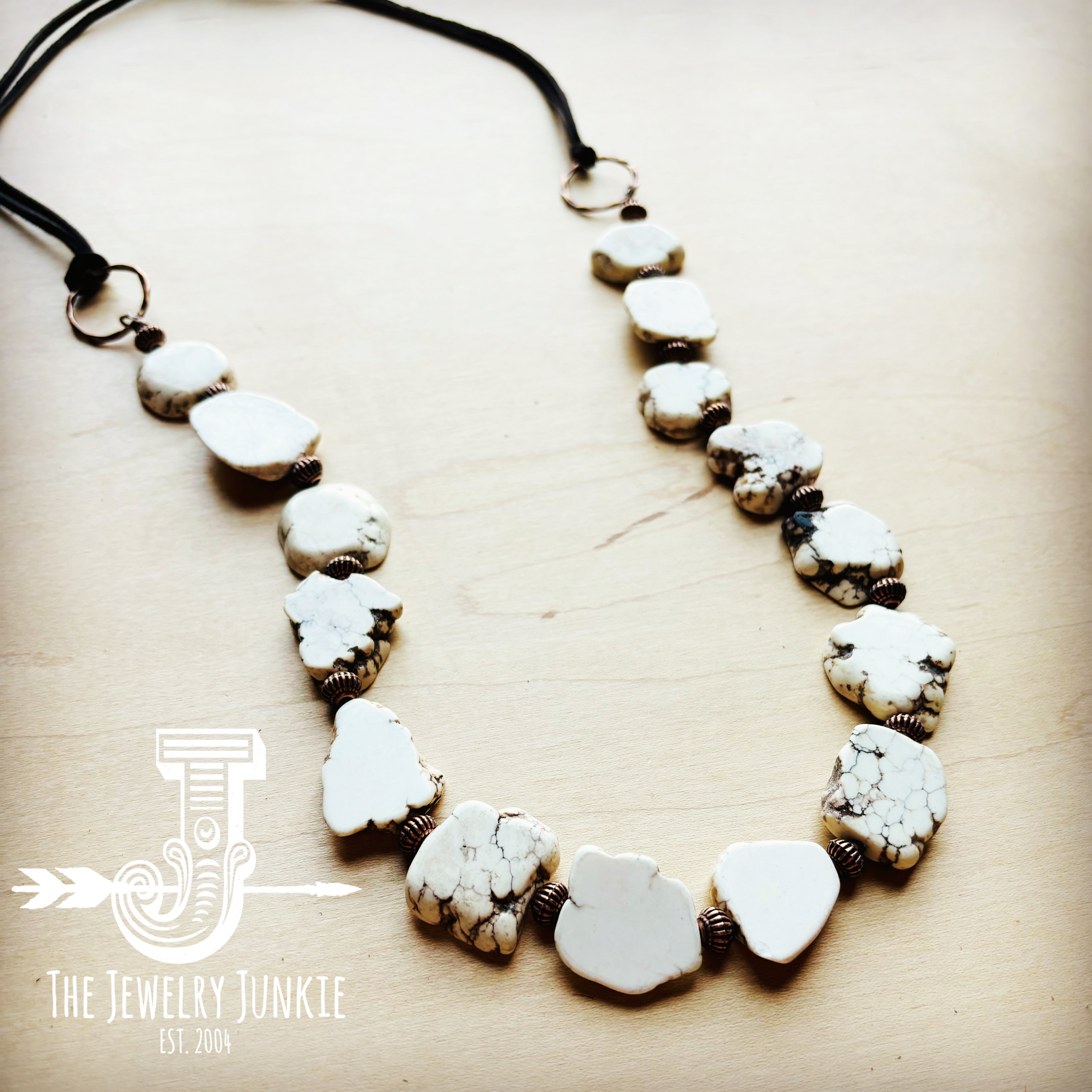 White Turquoise Slab Necklace with Leather Fringe Closure