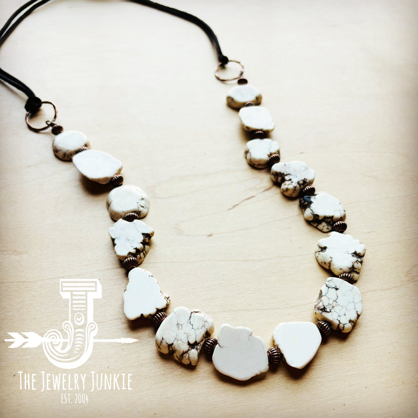 White Turquoise Slab Necklace with Leather Fringe Closure