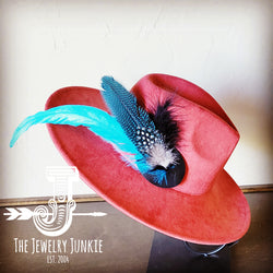Boho Western Hat w/ Feather Tie Hat Band-Rust 982t