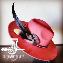 Boho Western Hat w/ Feather Tie Hat Band-Rust 982t