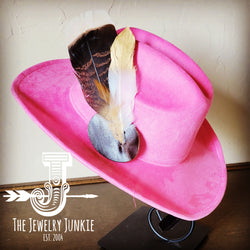 Cowgirl Western Hat w/ Feather Tie Hat Band-Pink 982y