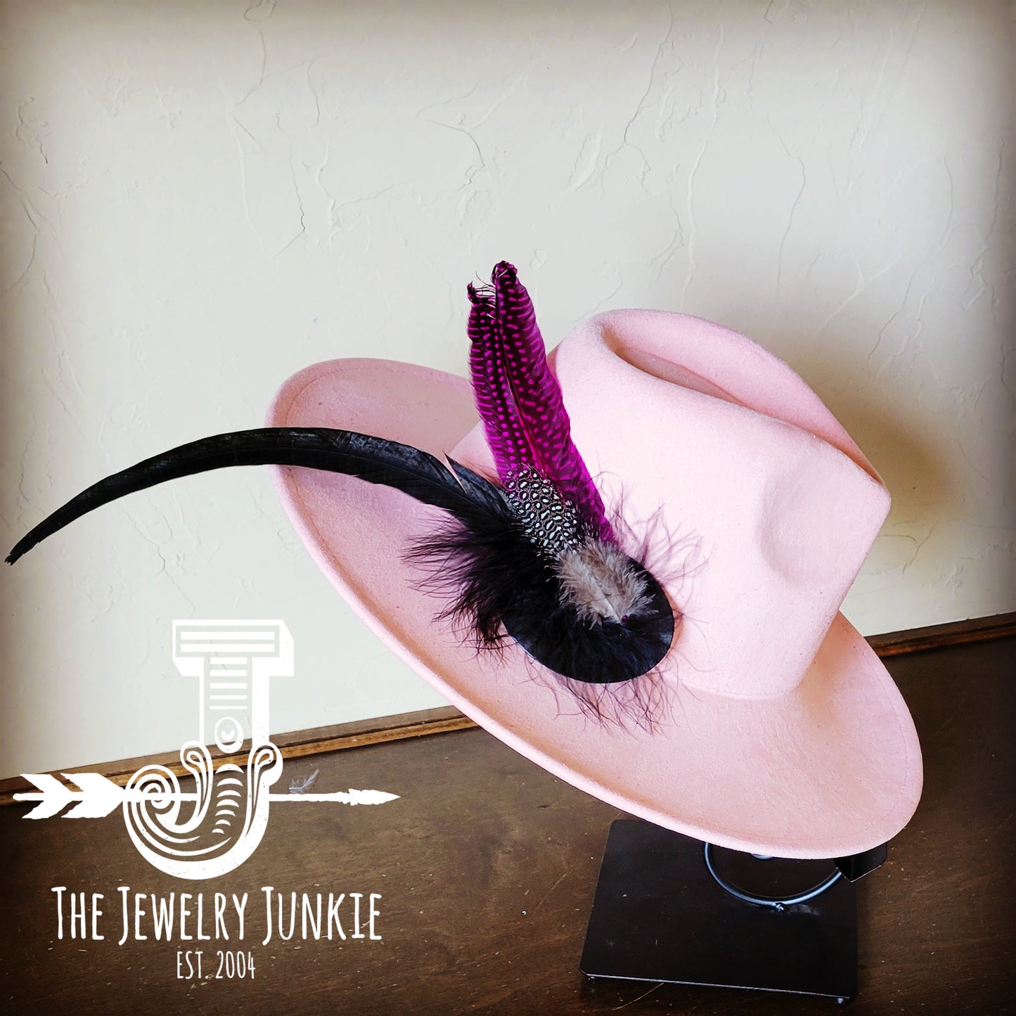 Boho Western Hat w/ Feather Tie Hat Band-Blush 982n