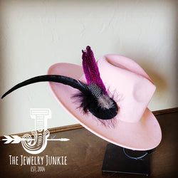 Boho Western Hat w/ Feather Tie Hat Band-Blush 982n