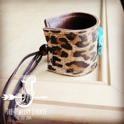 *Leather Cuff w/ Leather Tie-Suede Leopard & Turquoise Slab 013u