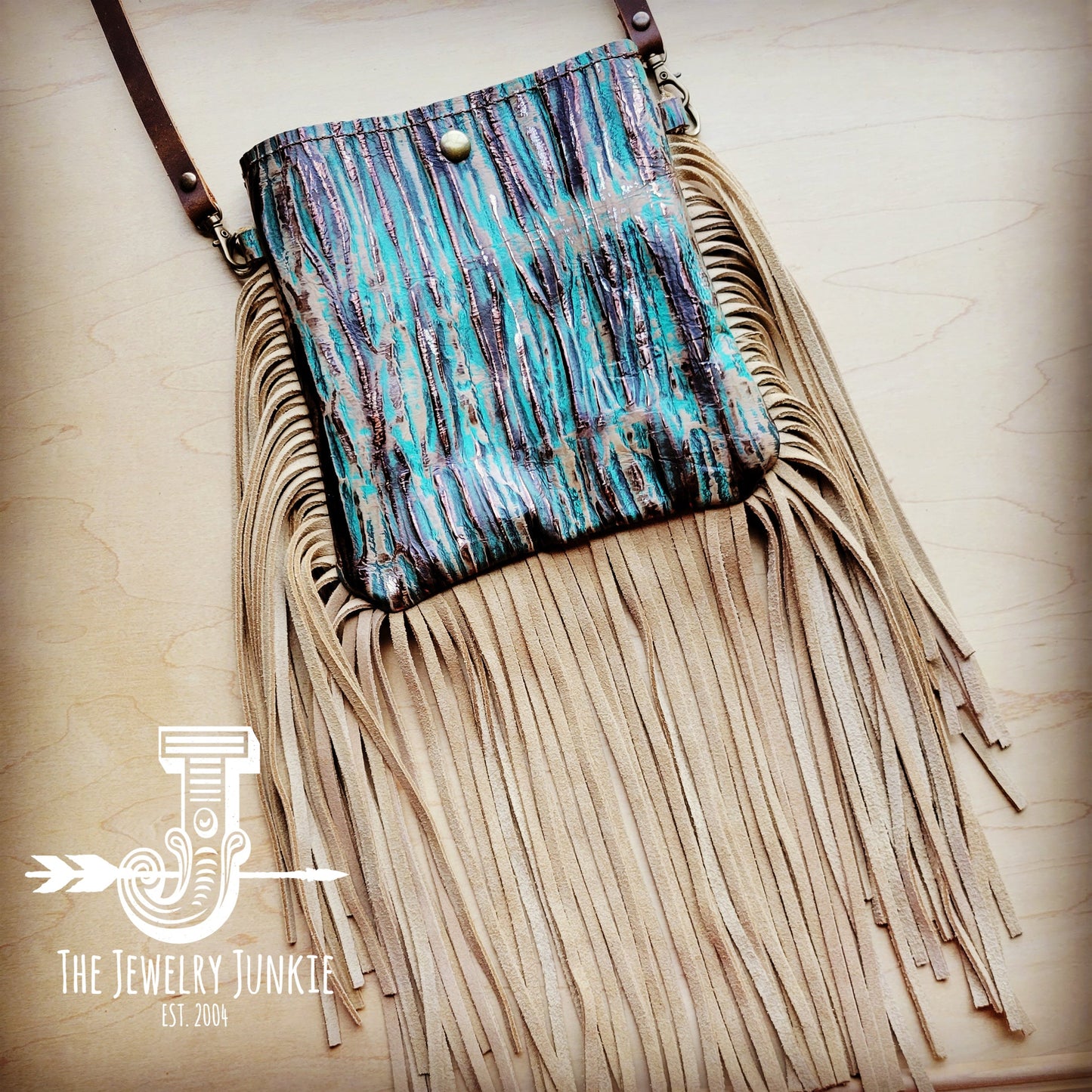*MEDIUM Crossbody Handbag w/ Turquoise Chateau Leather Full Fringe 511b