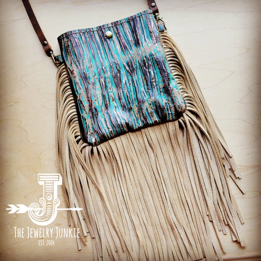 *MEDIUM Crossbody Handbag w/ Turquoise Chateau Leather Full Fringe 511b