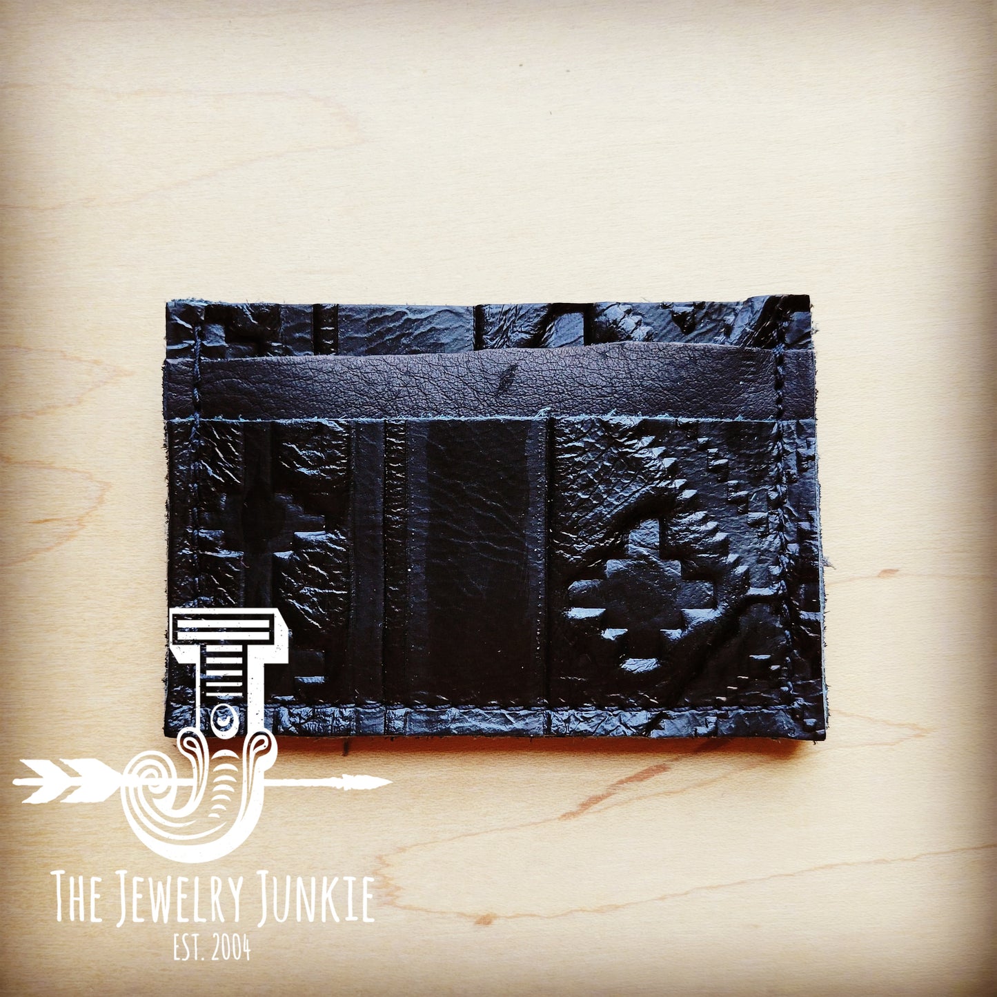 *Embossed Leather Credit Card Holder-Black Navajo 603L