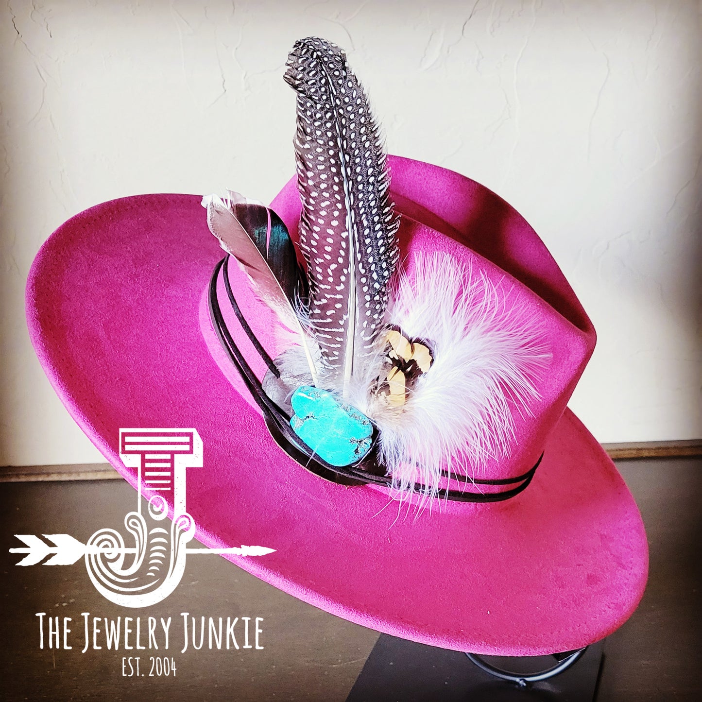 Boho Western Felt Hat w/ Choice of Turquoise Hat Accent-Magenta 981g