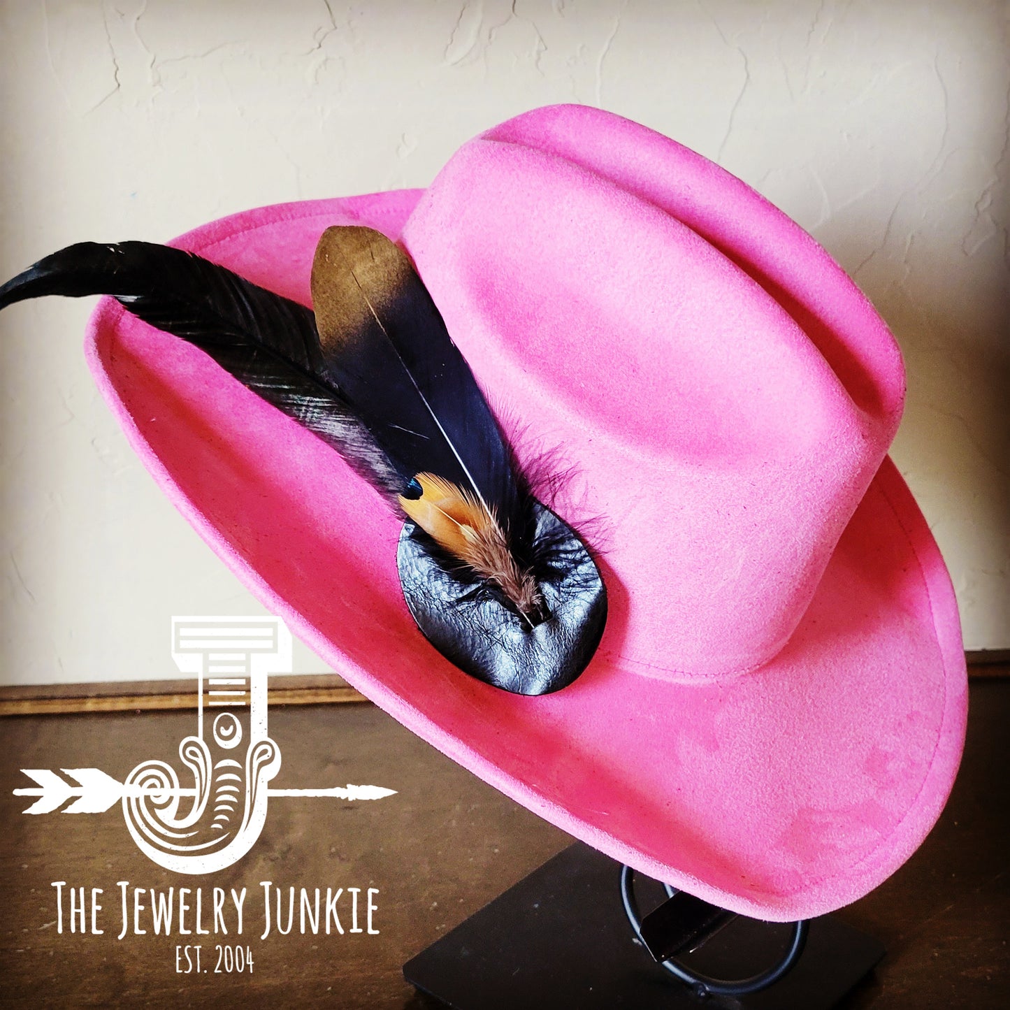 Cowgirl Western Hat w/ Feather Tie Hat Band-Pink 982y