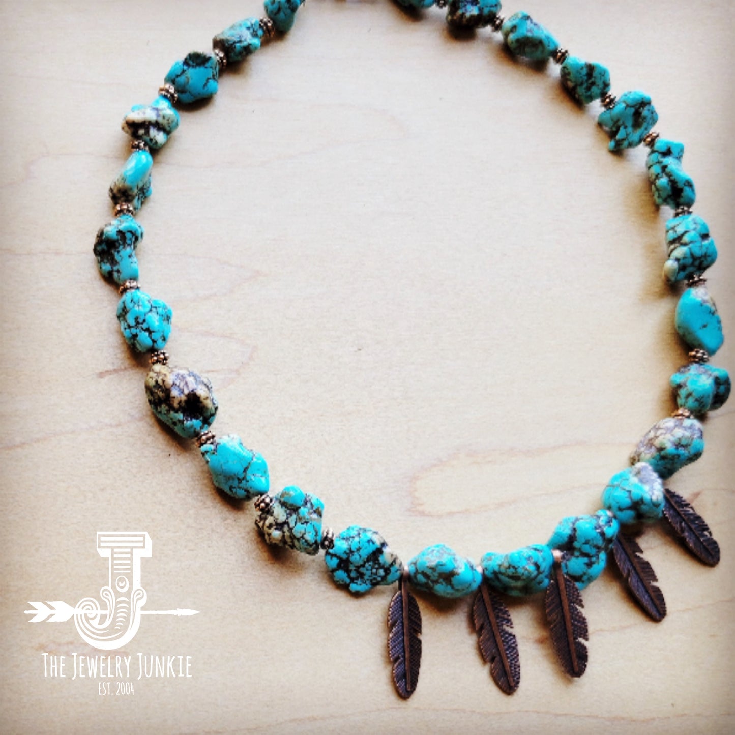 **Blue Turquoise Collar Necklace w/ Feather Pendants 259m