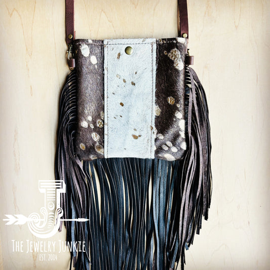 Small Crossbody Handbag w/ Gold Hair Hide Full Fringe 513z