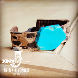 *Narrow Leather Cuff w/ Turquoise Slab-Suede Leopard 014e