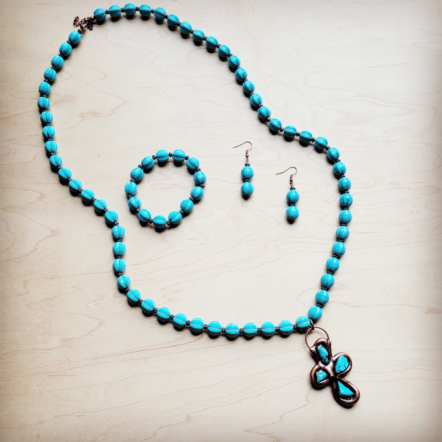 Turquoise Blue Melon Beaded Stretch Bracelet 809g