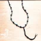 Frosted Aqua Terra Necklace with Wood Beads and Leather Tassel
