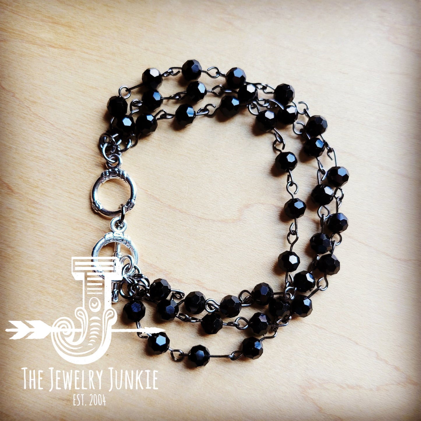 *Black Faceted Triple Strand Bracelet 807m